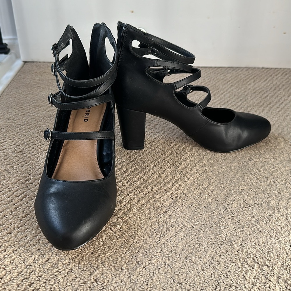 Multi Buckle Strap Block Heels — 11W - Picture 3 of 5
